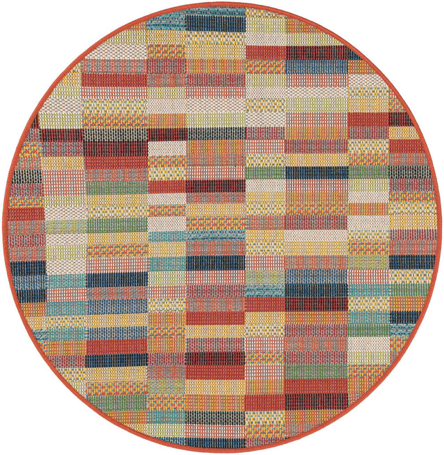 Multicolor 4' 1 x 4' 1 Baja Outdoor Round Area Rug Weather Resistant for Patio, Deck, Terrace, Balcony, Porch 100% Polypropylene Modern Outside Decor for Sale at Rug Engine
