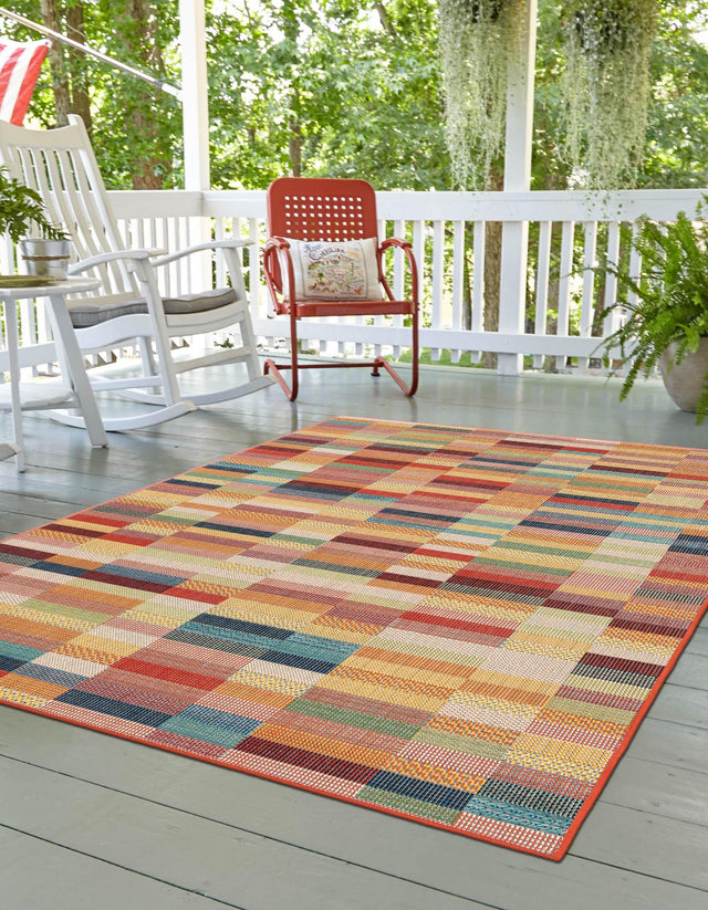 Multicolor 5' 3 x 8' Baja Outdoor Rectangle Area Rug Weather Resistant for Patio, Deck, Terrace, Balcony, Porch 100% Polypropylene Modern Outside Decor for Sale at Rug Engine