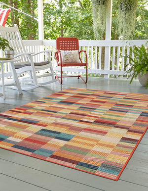 Multicolor 6' 1 x 9' Baja Outdoor Rectangle Area Rug Weather Resistant for Patio, Deck, Terrace, Balcony, Porch 100% Polypropylene Modern Outside Decor for Sale at Rug Engine