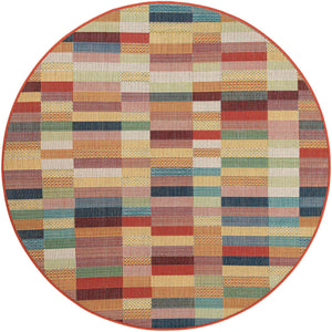 Multicolor 6' 1 x 6' 1 Baja Outdoor Round Area Rug Weather Resistant for Patio, Deck, Terrace, Balcony, Porch 100% Polypropylene Modern Outside Decor for Sale at Rug Engine