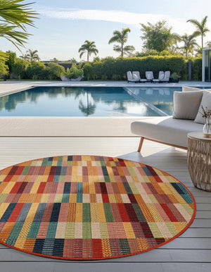 Multicolor 6' 1 x 6' 1 Baja Outdoor Round Area Rug Weather Resistant for Patio, Deck, Terrace, Balcony, Porch 100% Polypropylene Modern Outside Decor for Sale at Rug Engine