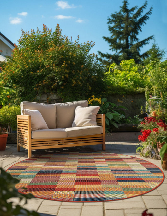 Multicolor 6' 1 x 6' 1 Baja Outdoor Round Area Rug Weather Resistant for Patio, Deck, Terrace, Balcony, Porch 100% Polypropylene Modern Outside Decor for Sale at Rug Engine