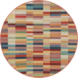 Multicolor 7' 10 x 7' 10 Baja Outdoor Round Area Rug Weather Resistant for Patio, Deck, Terrace, Balcony, Porch 100% Polypropylene Modern Outside Decor for Sale at Rug Engine