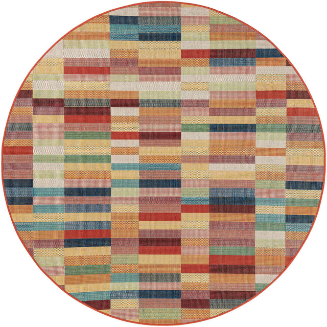 Multicolor 7' 10 x 7' 10 Baja Outdoor Round Area Rug Weather Resistant for Patio, Deck, Terrace, Balcony, Porch 100% Polypropylene Modern Outside Decor for Sale at Rug Engine