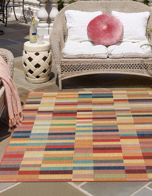 Multicolor 10' x 10' Baja Outdoor Square Area Rug Weather Resistant for Patio, Deck, Terrace, Balcony, Porch 100% Polypropylene Modern Outside Decor for Sale at Rug Engine