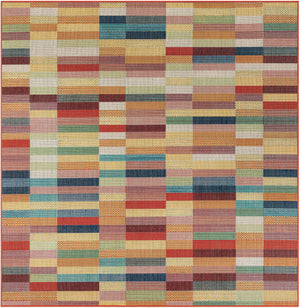 Multicolor 7' 10 x 7' 10 Baja Outdoor Square Area Rug Weather Resistant for Patio, Deck, Terrace, Balcony, Porch 100% Polypropylene Modern Outside Decor for Sale at Rug Engine