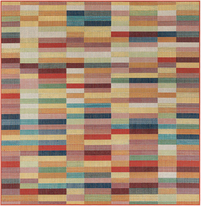 Multicolor 7' 10 x 7' 10 Baja Outdoor Square Area Rug Weather Resistant for Patio, Deck, Terrace, Balcony, Porch 100% Polypropylene Modern Outside Decor for Sale at Rug Engine