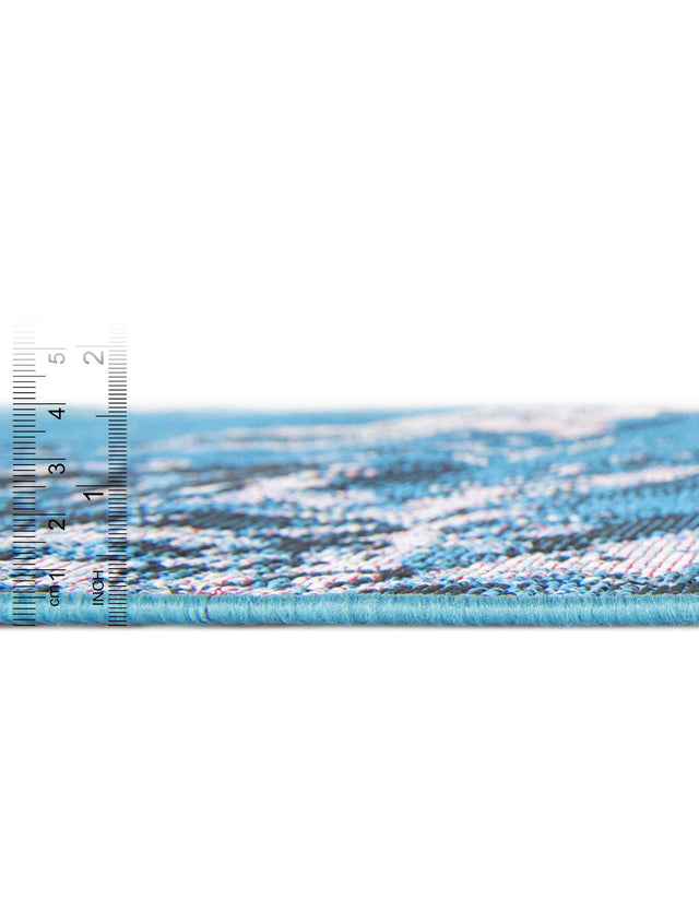 Blue 3' 3 x 3' 3 Outdoor Modern Round Area Rug Weather Resistant for Patio, Deck, Terrace, Balcony, Porch 100% Polypropylene Modern Outside Carpet for Sale at Rug Engine