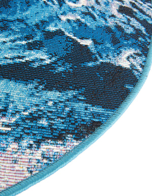 Blue 7' 10 x 7' 10 Outdoor Modern Round Area Rug Weather Resistant for Patio, Deck, Terrace, Balcony, Porch 100% Polypropylene Modern Outside Carpet for Sale at Rug Engine