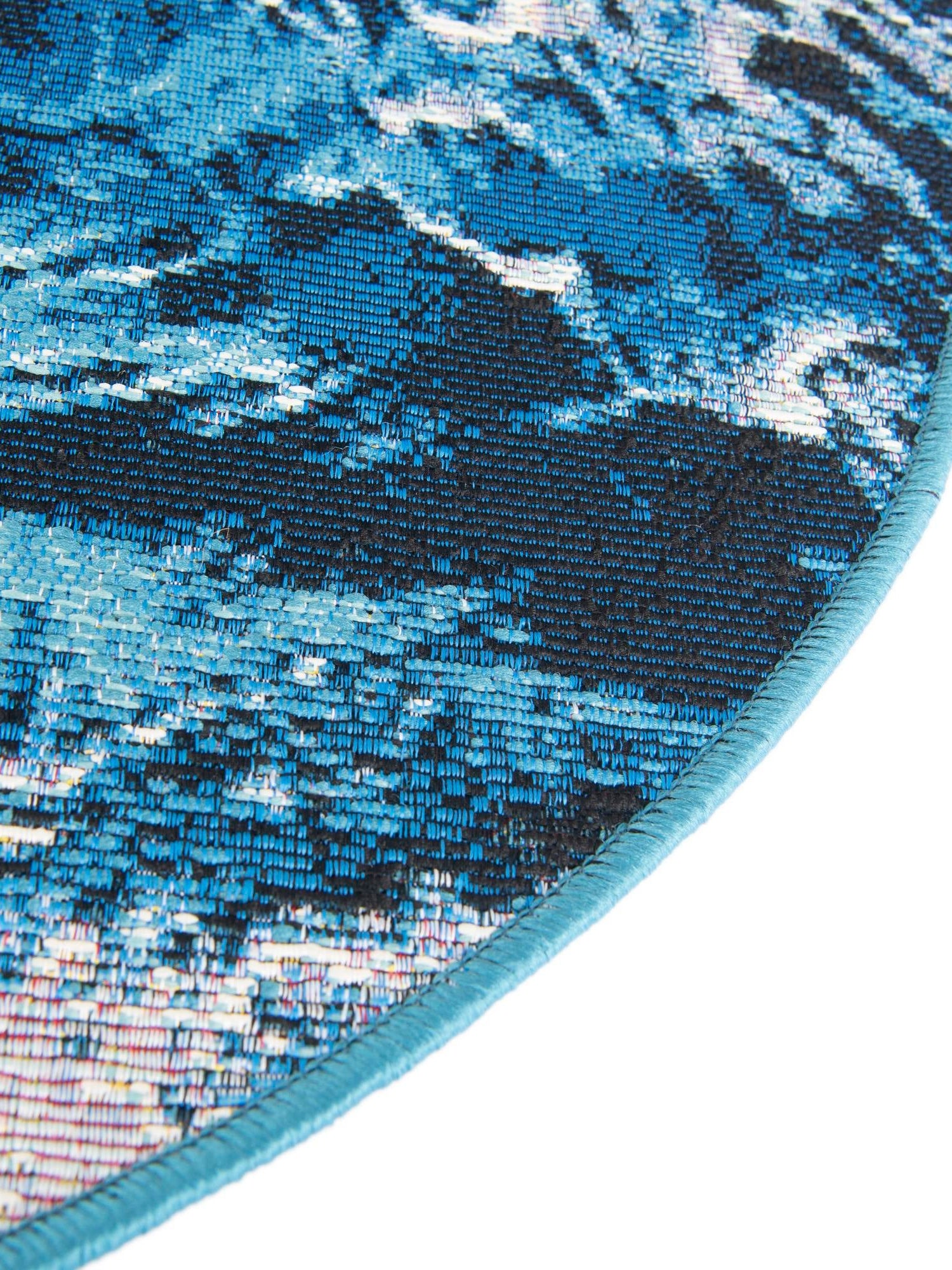 Blue 5' 3 x 5' 3 Outdoor Modern Round Area Rug Weather Resistant for Patio, Deck, Terrace, Balcony, Porch 100% Polypropylene Modern Outside Carpet for Sale at Rug Engine