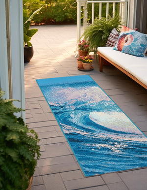 Blue 2' x 6' 1 Outdoor Modern Runner Area Rug Weather Resistant for Patio, Deck, Terrace, Balcony, Porch 100% Polypropylene Modern Outside Carpet for Sale at Rug Engine