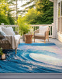 Blue 7' 10 x 7' 10 Outdoor Modern Square Area Rug Weather Resistant for Patio, Deck, Terrace, Balcony, Porch 100% Polypropylene Modern Outside Carpet for Sale at Rug Engine