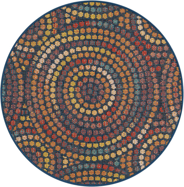 Multicolor 3' 3 x 3' 3 Baja Outdoor Round Area Rug Weather Resistant for Patio, Deck, Terrace, Balcony, Porch 100% Polypropylene Modern Outside Decor for Sale at Rug Engine
