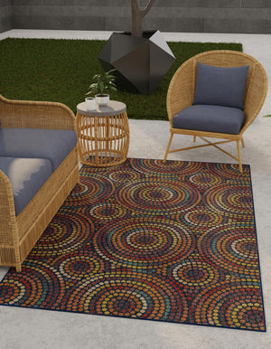 Multicolor 7' 10 x 10' Baja Outdoor Rectangle Area Rug Weather Resistant for Patio, Deck, Terrace, Balcony, Porch 100% Polypropylene Modern Outside Decor for Sale at Rug Engine