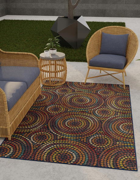 Multicolor 7' 10 x 10' Baja Outdoor Rectangle Area Rug Weather Resistant for Patio, Deck, Terrace, Balcony, Porch 100% Polypropylene Modern Outside Decor for Sale at Rug Engine