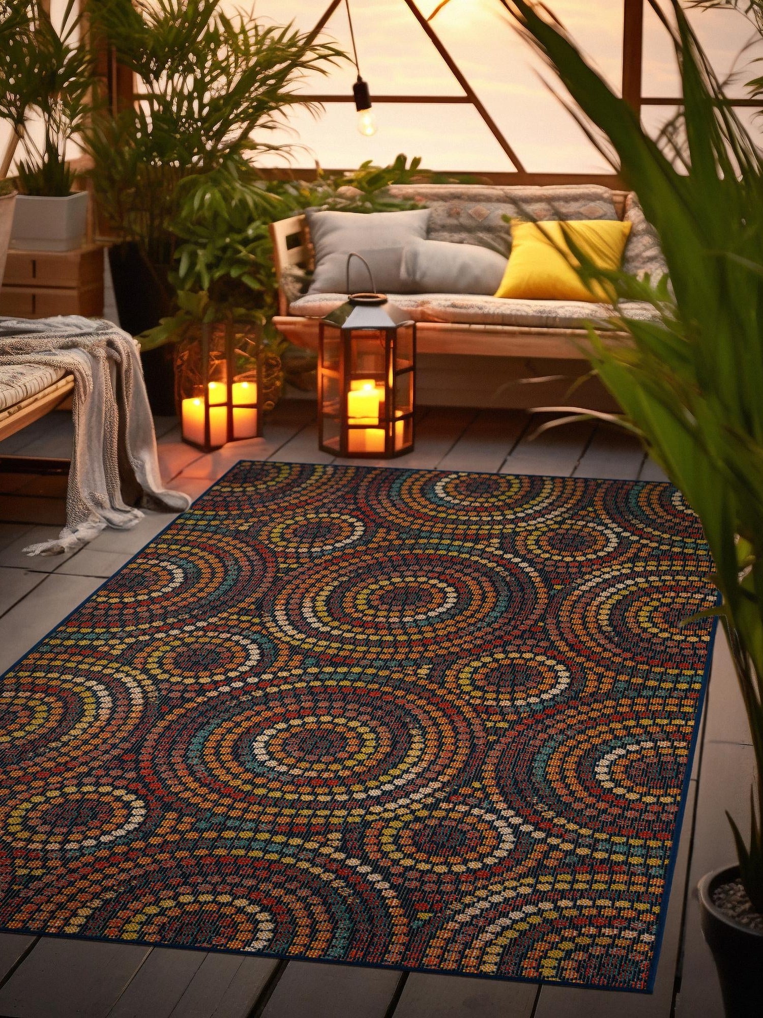 Multicolor 6' 1 x 9' Baja Outdoor Rectangle Area Rug Weather Resistant for Patio, Deck, Terrace, Balcony, Porch 100% Polypropylene Modern Outside Decor for Sale at Rug Engine