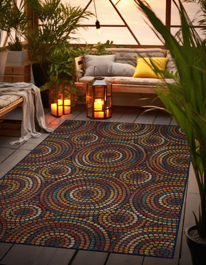 Multicolor 7' 10 x 10' Baja Outdoor Rectangle Area Rug Weather Resistant for Patio, Deck, Terrace, Balcony, Porch 100% Polypropylene Modern Outside Decor for Sale at Rug Engine