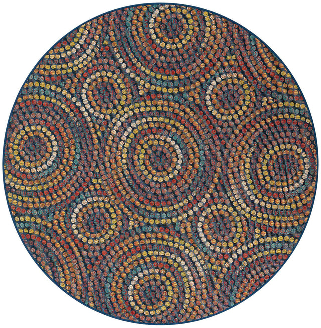 Multicolor 6' 1 x 6' 1 Baja Outdoor Round Area Rug Weather Resistant for Patio, Deck, Terrace, Balcony, Porch 100% Polypropylene Modern Outside Decor for Sale at Rug Engine