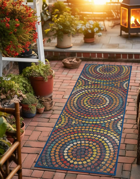 Multicolor 2' x 8' Baja Outdoor Runner Area Rug Weather Resistant for Patio, Deck, Terrace, Balcony, Porch 100% Polypropylene Modern Outside Decor for Sale at Rug Engine