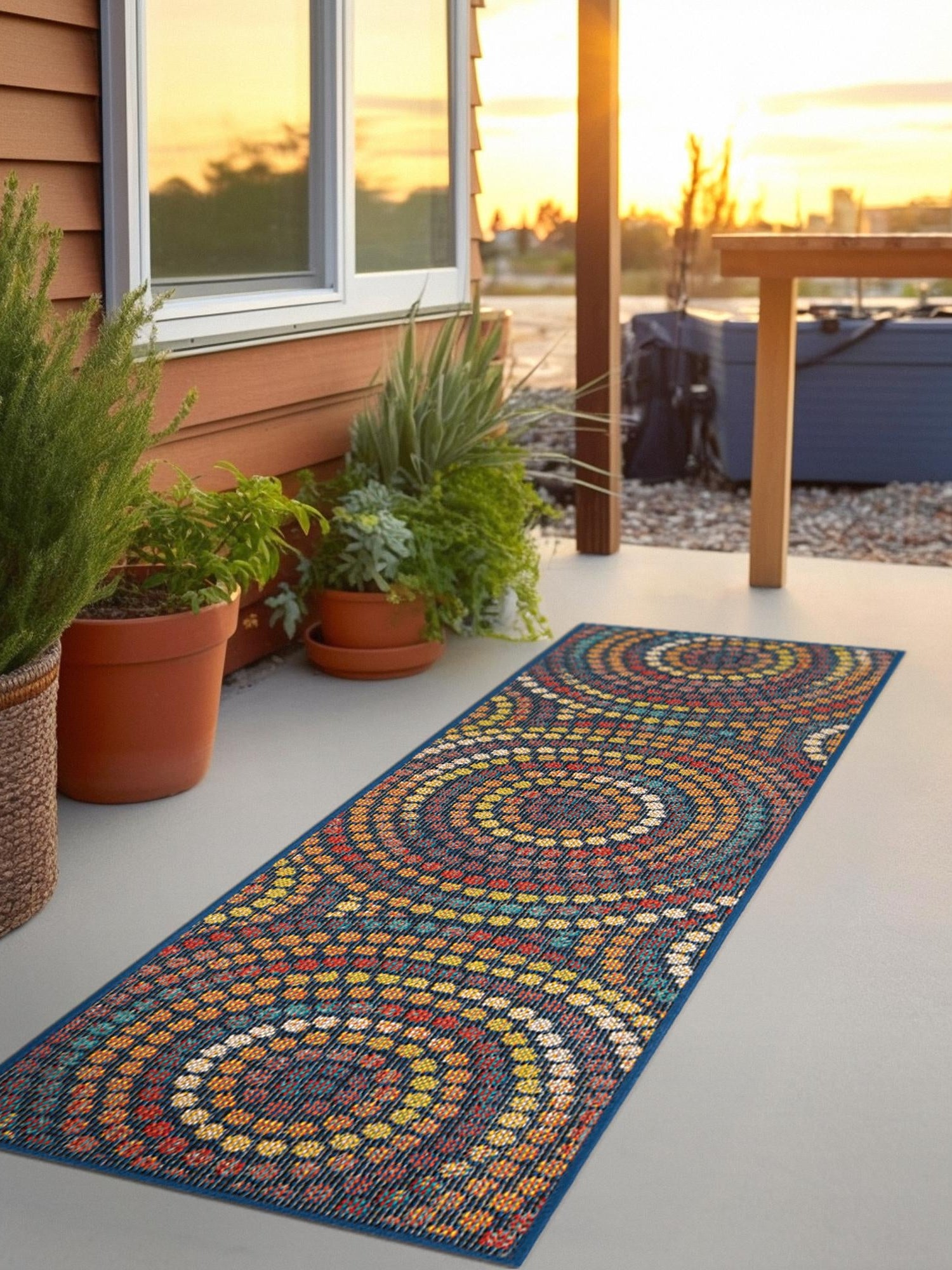 Multicolor 2' x 6' 1 Baja Outdoor Runner Area Rug Weather Resistant for Patio, Deck, Terrace, Balcony, Porch 100% Polypropylene Modern Outside Decor for Sale at Rug Engine