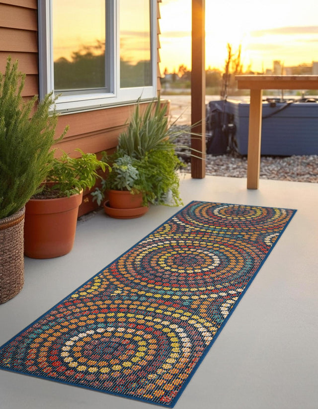 Multicolor 2' 7 x 12' Baja Outdoor Runner Area Rug Weather Resistant for Patio, Deck, Terrace, Balcony, Porch 100% Polypropylene Modern Outside Decor for Sale at Rug Engine