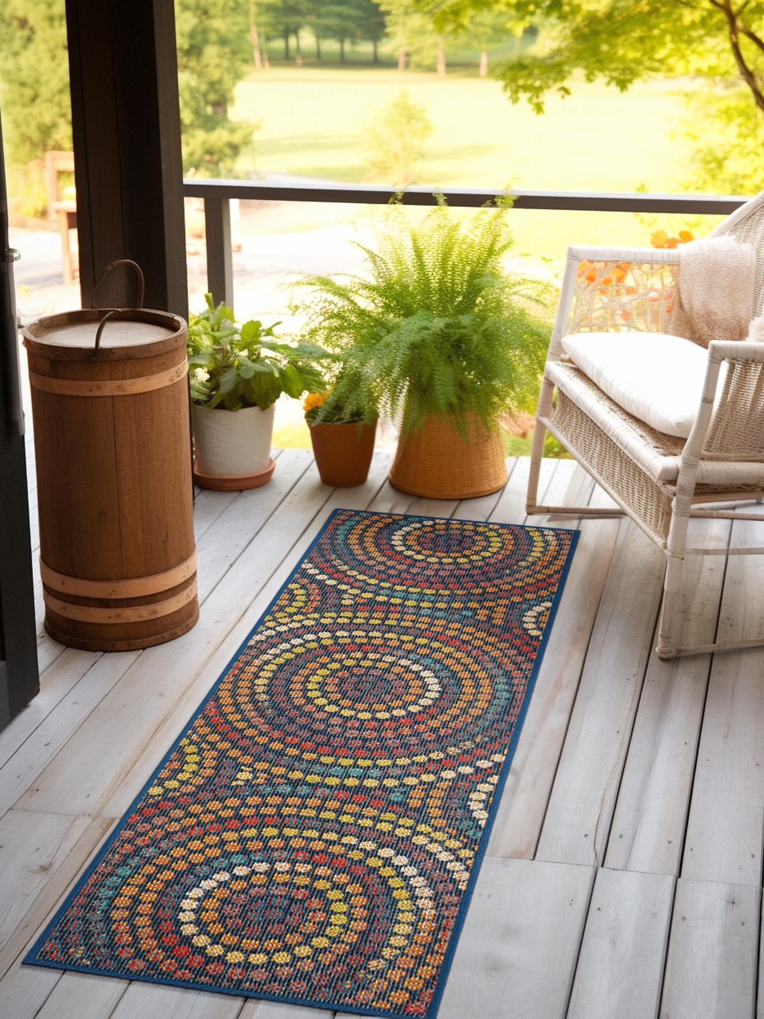 Multicolor 2' 7 x 12' Baja Outdoor Runner Area Rug Weather Resistant for Patio, Deck, Terrace, Balcony, Porch 100% Polypropylene Modern Outside Decor for Sale at Rug Engine