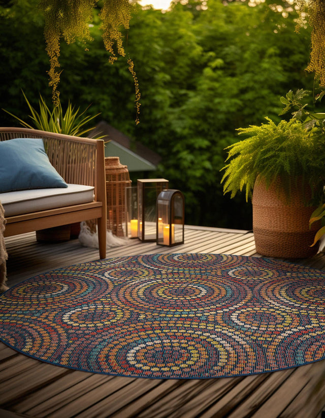 Multicolor 4' 1 x 4' 1 Baja Outdoor Round Area Rug Weather Resistant for Patio, Deck, Terrace, Balcony, Porch 100% Polypropylene Modern Outside Decor for Sale at Rug Engine