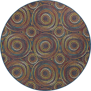 Multicolor 7' 10 x 7' 10 Baja Outdoor Round Area Rug Weather Resistant for Patio, Deck, Terrace, Balcony, Porch 100% Polypropylene Modern Outside Decor for Sale at Rug Engine