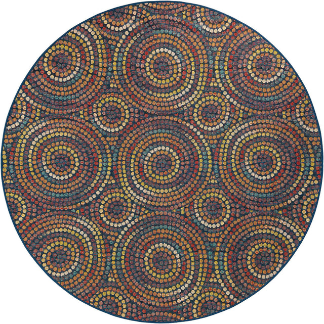 Multicolor 7' 10 x 7' 10 Baja Outdoor Round Area Rug Weather Resistant for Patio, Deck, Terrace, Balcony, Porch 100% Polypropylene Modern Outside Decor for Sale at Rug Engine