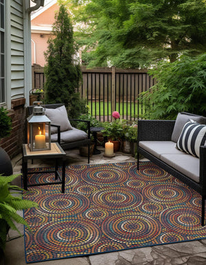 Multicolor 7' 10 x 7' 10 Baja Outdoor Square Area Rug Weather Resistant for Patio, Deck, Terrace, Balcony, Porch 100% Polypropylene Modern Outside Decor for Sale at Rug Engine