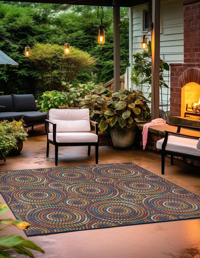 Multicolor 7' 10 x 7' 10 Baja Outdoor Square Area Rug Weather Resistant for Patio, Deck, Terrace, Balcony, Porch 100% Polypropylene Modern Outside Decor for Sale at Rug Engine