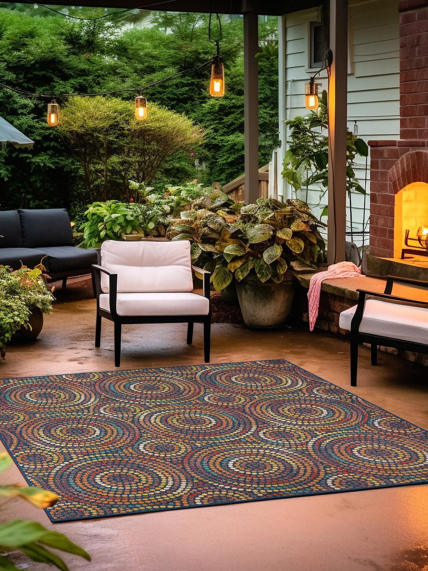 Multicolor 10' x 10' Baja Outdoor Square Area Rug Weather Resistant for Patio, Deck, Terrace, Balcony, Porch 100% Polypropylene Modern Outside Decor for Sale at Rug Engine