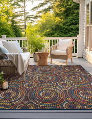 Multicolor 10' x 10' Baja Outdoor Square Area Rug Weather Resistant for Patio, Deck, Terrace, Balcony, Porch 100% Polypropylene Modern Outside Decor for Sale at Rug Engine