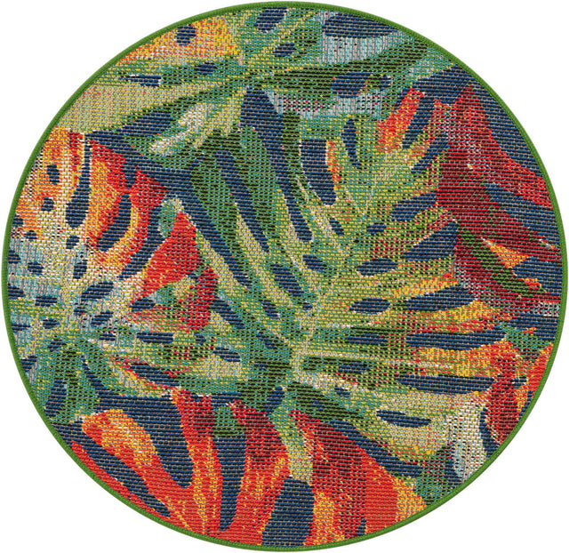 Multicolor 3' 3 x 3' 3 Baja Outdoor Round Area Rug Weather Resistant for Patio, Deck, Terrace, Balcony, Porch 100% Polypropylene Modern Outside Decor for Sale at Rug Engine