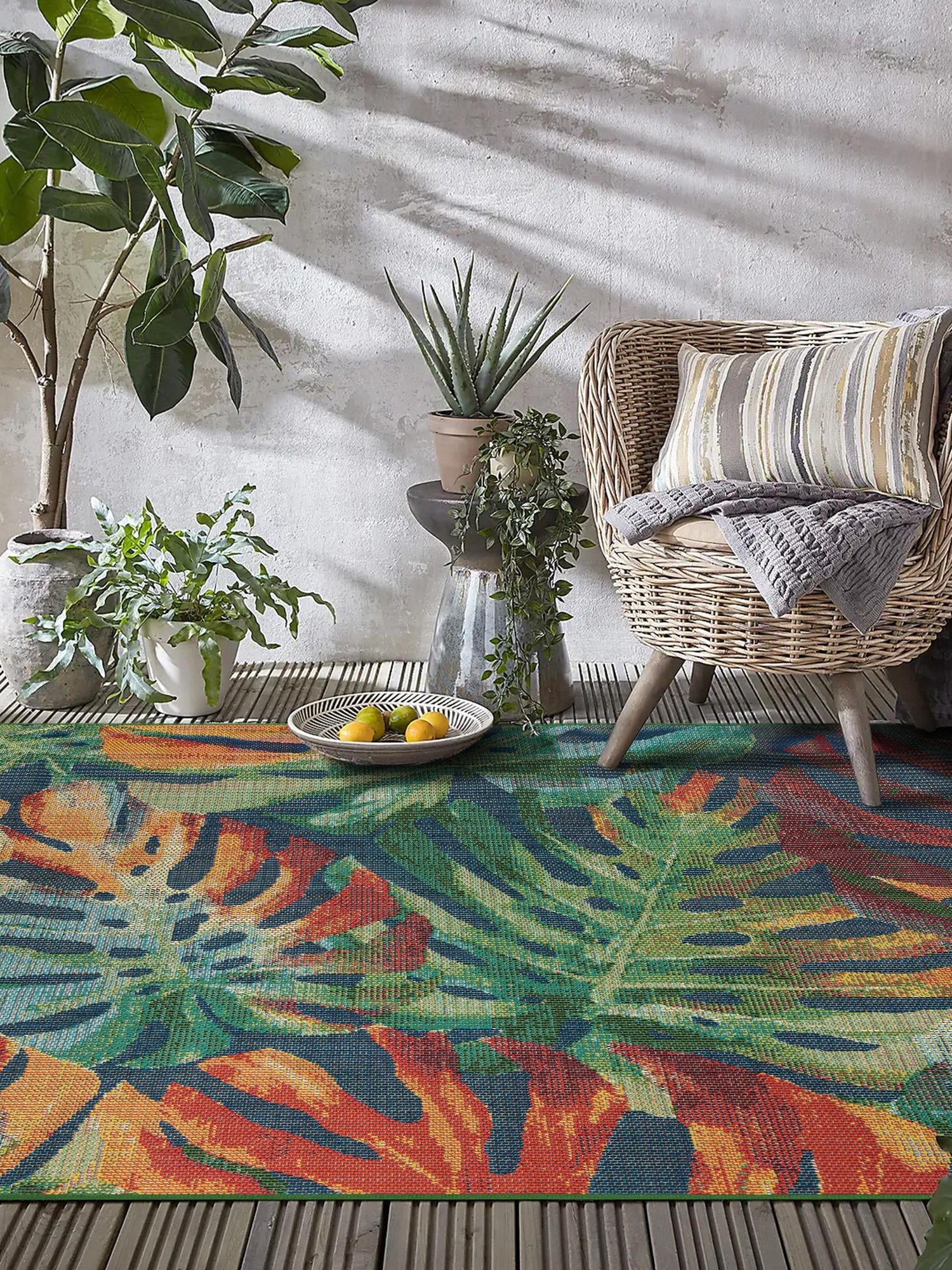 Multicolor 9' x 12' Baja Outdoor Rectangle Area Rug Weather Resistant for Patio, Deck, Terrace, Balcony, Porch 100% Polypropylene Modern Outside Decor for Sale at Rug Engine