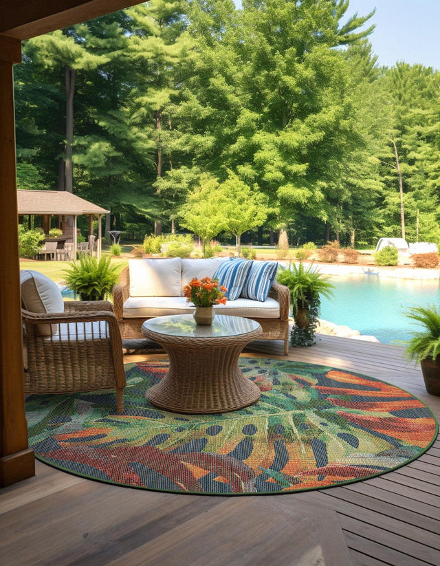 Multicolor 6' 1 x 6' 1 Baja Outdoor Round Area Rug Weather Resistant for Patio, Deck, Terrace, Balcony, Porch 100% Polypropylene Modern Outside Decor for Sale at Rug Engine