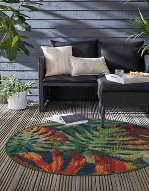 Multicolor 4' 1 x 4' 1 Baja Outdoor Round Area Rug Weather Resistant for Patio, Deck, Terrace, Balcony, Porch 100% Polypropylene Modern Outside Decor for Sale at Rug Engine