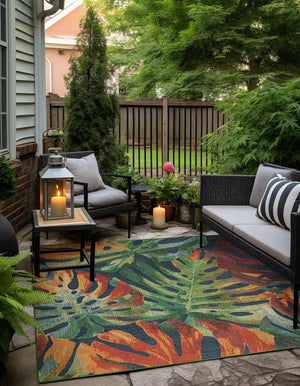 Multicolor 7' 10 x 7' 10 Baja Outdoor Square Area Rug Weather Resistant for Patio, Deck, Terrace, Balcony, Porch 100% Polypropylene Modern Outside Decor for Sale at Rug Engine