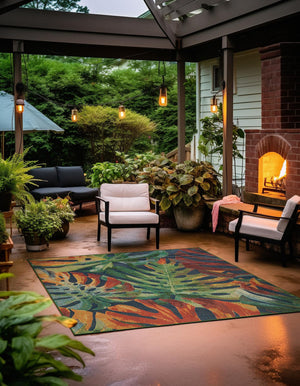 Multicolor 7' 10 x 7' 10 Baja Outdoor Square Area Rug Weather Resistant for Patio, Deck, Terrace, Balcony, Porch 100% Polypropylene Modern Outside Decor for Sale at Rug Engine