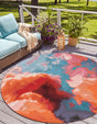 Gray and Pink 3' 3 x 3' 3 Outdoor Modern Round Area Rug Weather Resistant for Patio, Deck, Terrace, Balcony, Porch 100% Polypropylene Modern Outside Carpet for Sale at Rug Engine