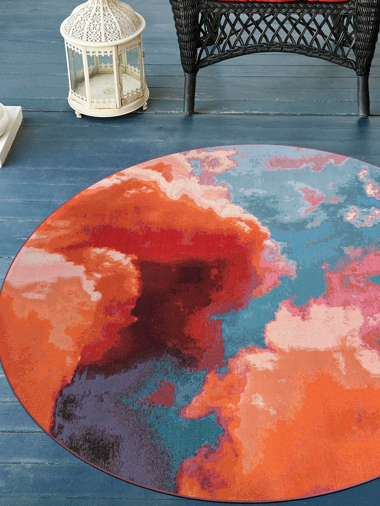 Gray and Pink 10' x 10' Outdoor Modern Round Area Rug Weather Resistant for Patio, Deck, Terrace, Balcony, Porch 100% Polypropylene Modern Outside Carpet for Sale at Rug Engine