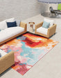 Gray and Pink 4' 1 x 6' 1 Outdoor Modern Rectangle Area Rug Weather Resistant for Patio, Deck, Terrace, Balcony, Porch 100% Polypropylene Modern Outside Carpet for Sale at Rug Engine