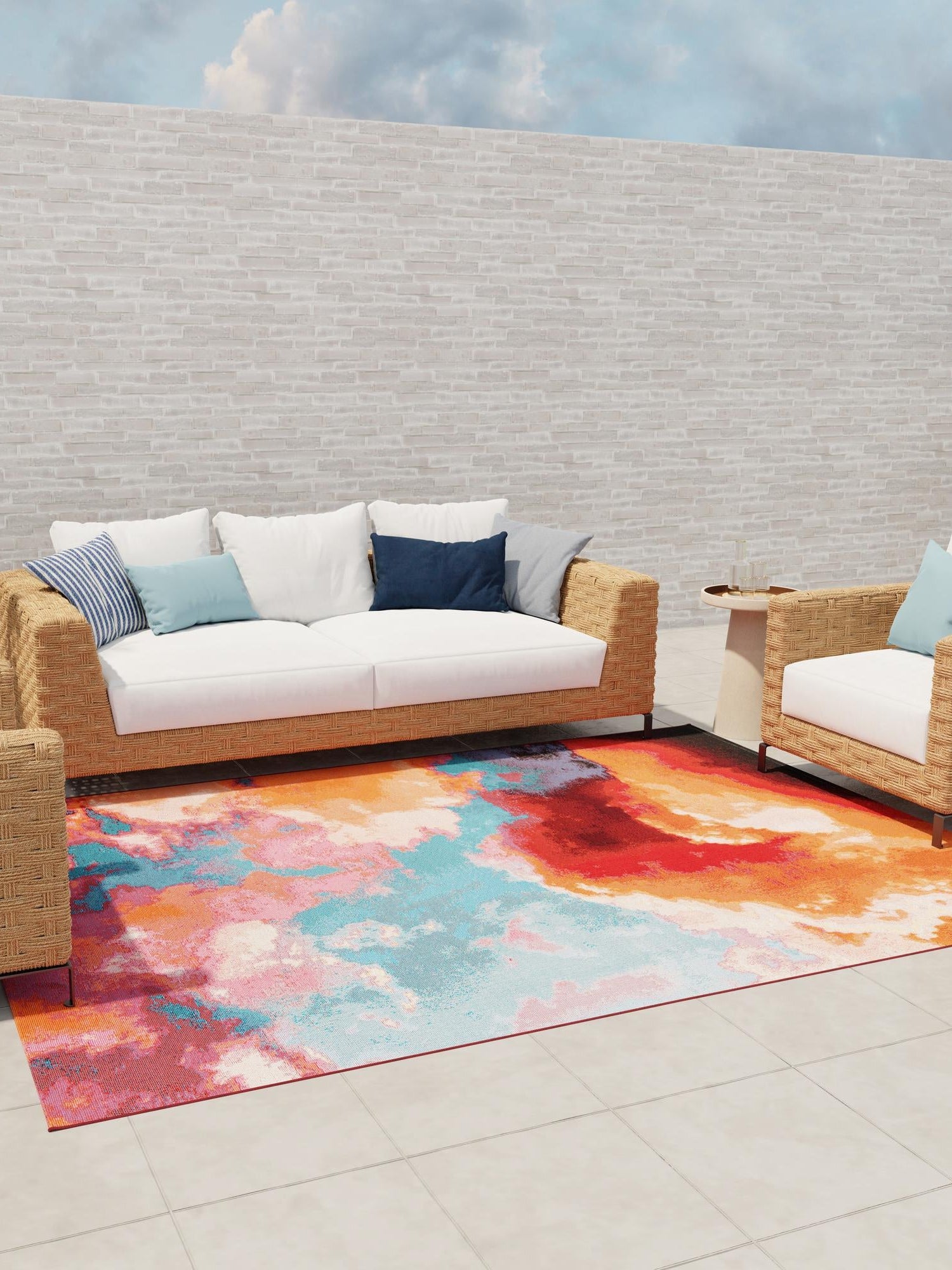 Gray and Pink 2' x 3' 1 Outdoor Modern Rectangle Area Rug Weather Resistant for Patio, Deck, Terrace, Balcony, Porch 100% Polypropylene Modern Outside Carpet for Sale at Rug Engine