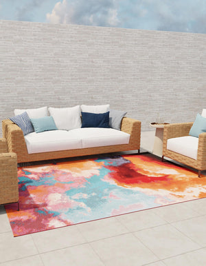Gray and Pink 2' x 3' 1 Outdoor Modern Rectangle Area Rug Weather Resistant for Patio, Deck, Terrace, Balcony, Porch 100% Polypropylene Modern Outside Carpet for Sale at Rug Engine