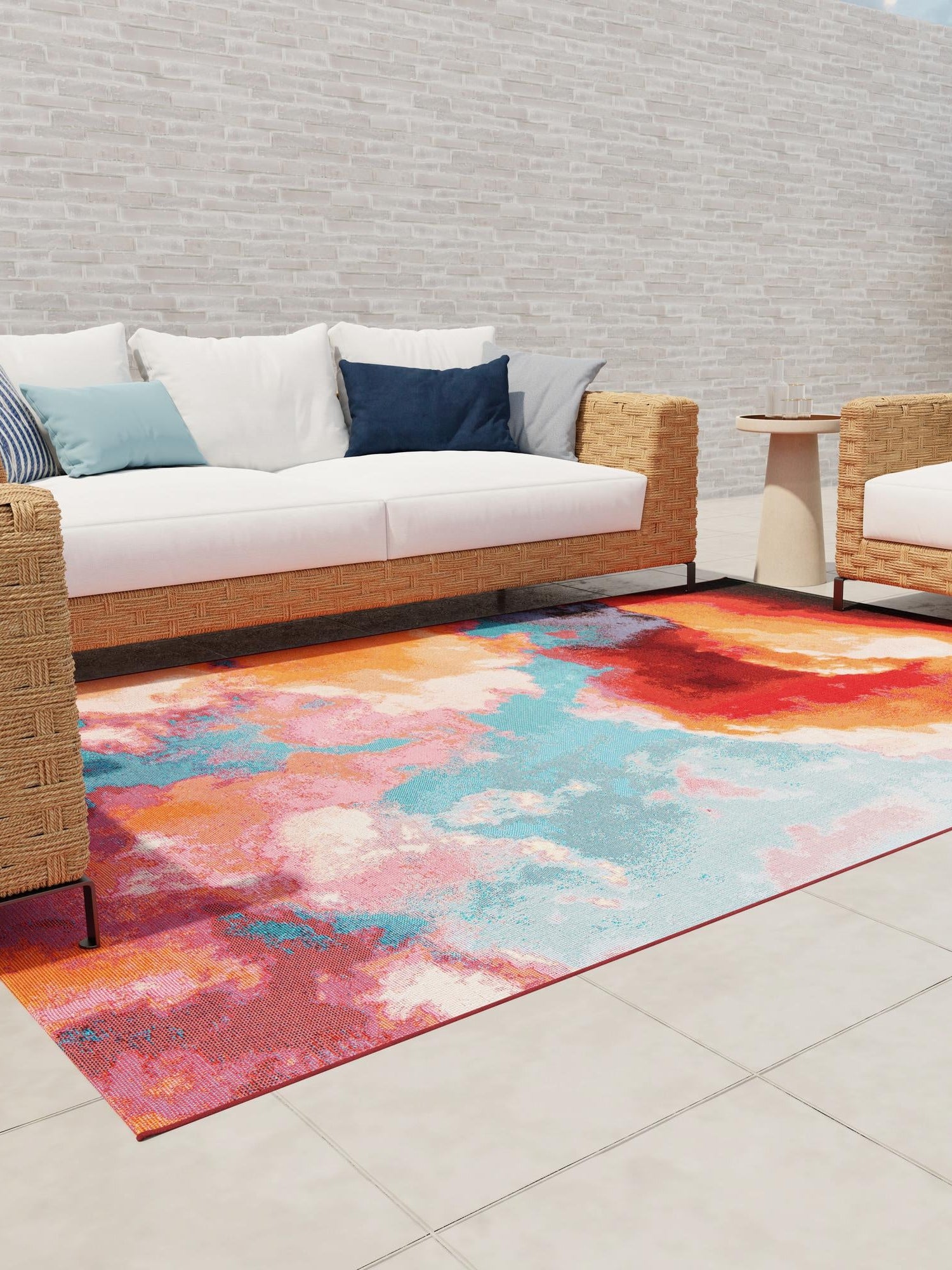 Gray and Pink 6' 1 x 9' Outdoor Modern Rectangle Area Rug Weather Resistant for Patio, Deck, Terrace, Balcony, Porch 100% Polypropylene Modern Outside Carpet for Sale at Rug Engine