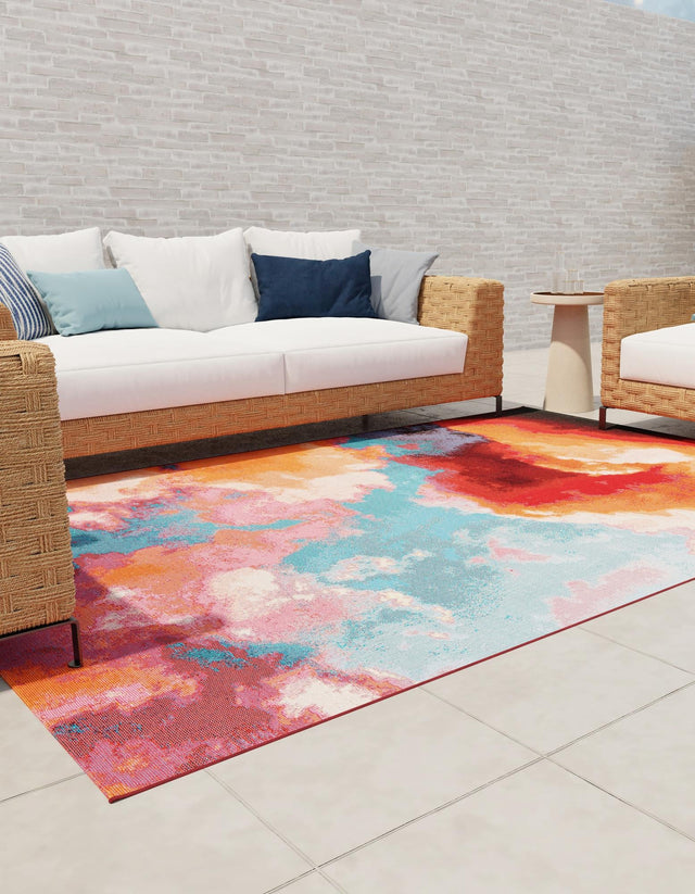 Gray and Pink 5' 3 x 8' Outdoor Modern Rectangle Area Rug Weather Resistant for Patio, Deck, Terrace, Balcony, Porch 100% Polypropylene Modern Outside Carpet for Sale at Rug Engine