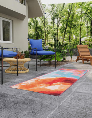 Gray and Pink 2' x 5' 1 Outdoor Modern Runner Area Rug Weather Resistant for Patio, Deck, Terrace, Balcony, Porch 100% Polypropylene Modern Outside Carpet for Sale at Rug Engine