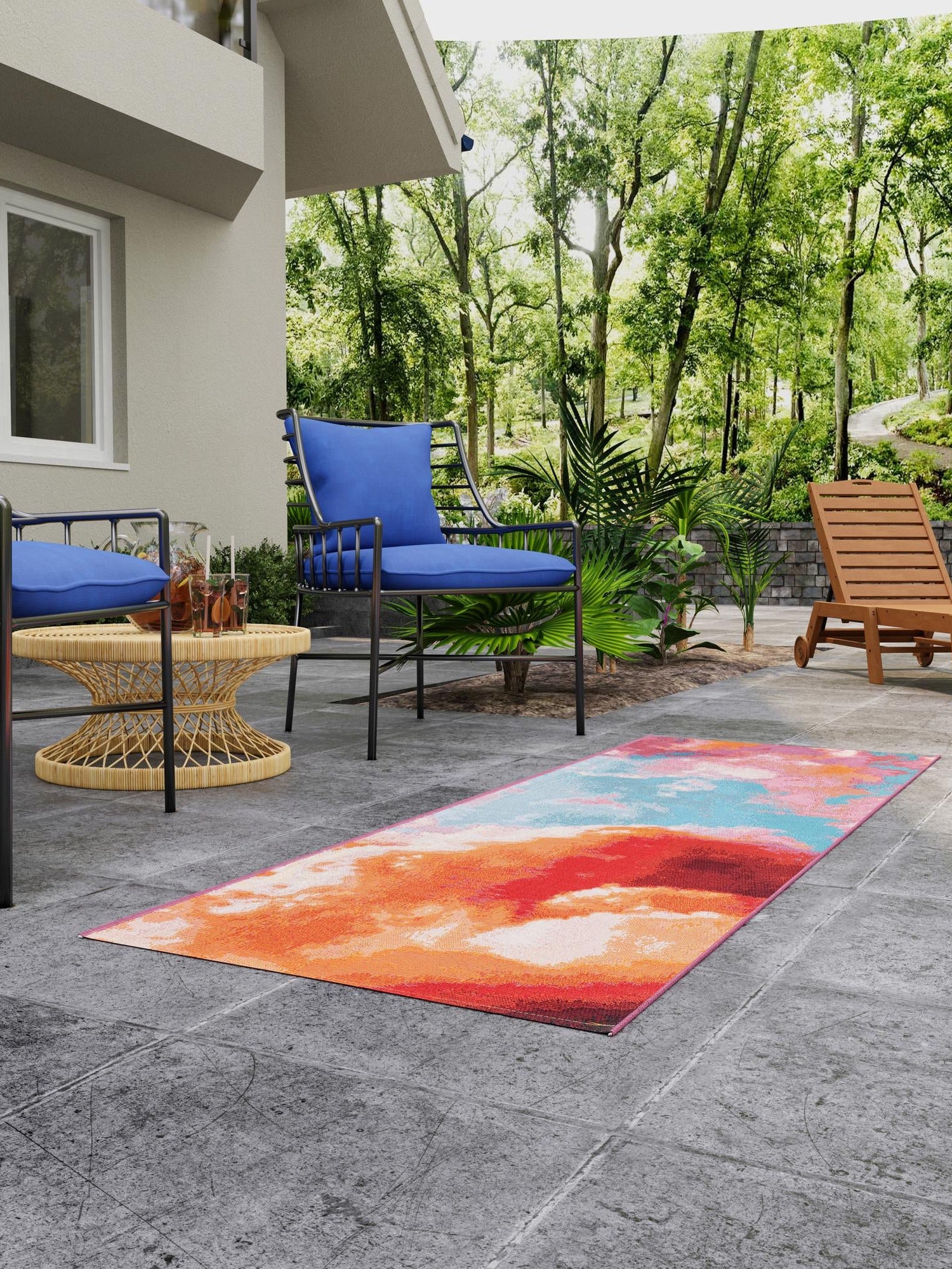 Gray and Pink 2' x 6' 1 Outdoor Modern Runner Area Rug Weather Resistant for Patio, Deck, Terrace, Balcony, Porch 100% Polypropylene Modern Outside Carpet for Sale at Rug Engine