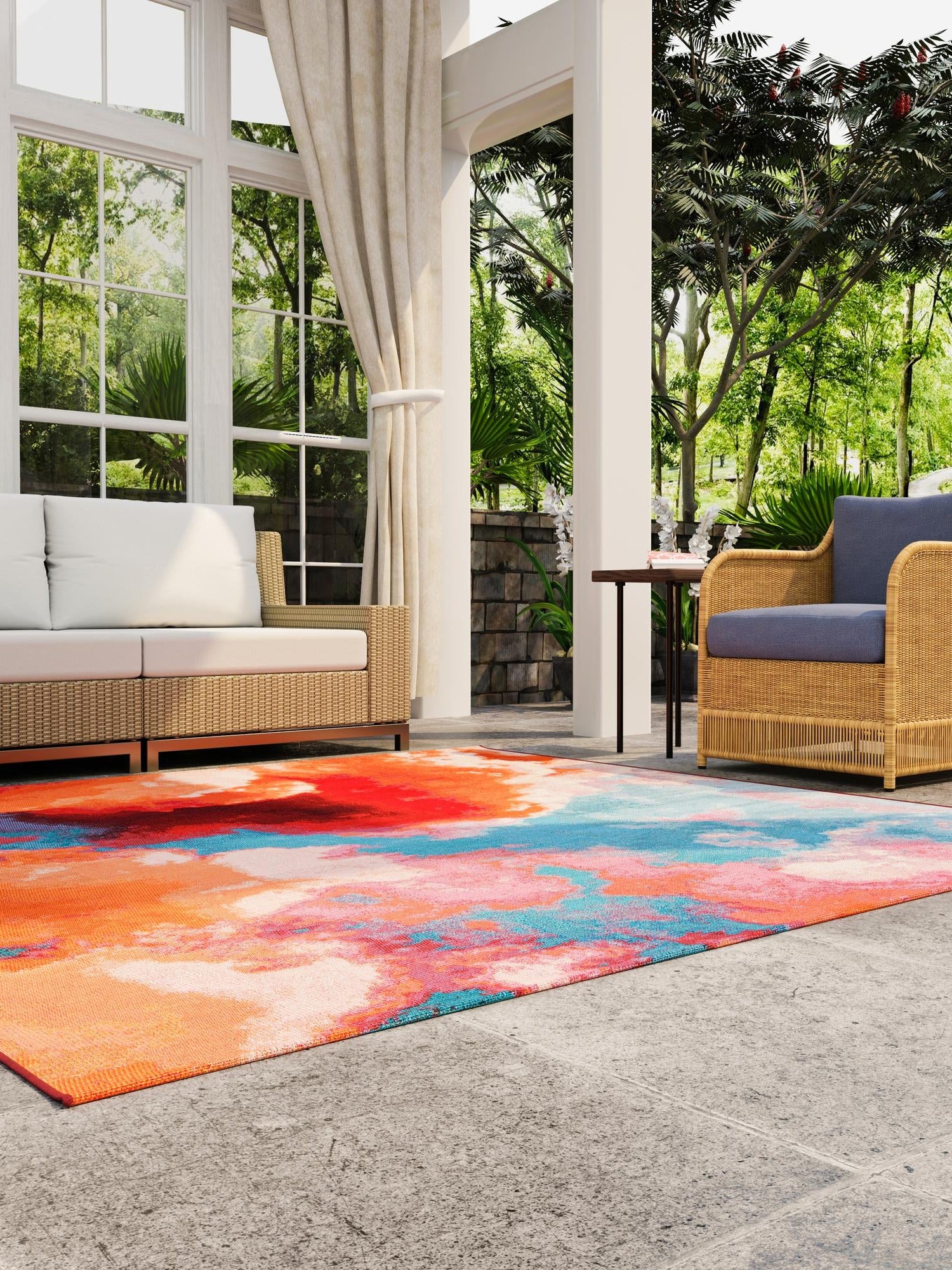 Gray and Pink 10' x 10' Outdoor Modern Square Area Rug Weather Resistant for Patio, Deck, Terrace, Balcony, Porch 100% Polypropylene Modern Outside Carpet for Sale at Rug Engine