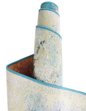 Blue and Ivory 6' 1 x 9' Outdoor Modern Rectangle Area Rug Weather Resistant for Patio, Deck, Terrace, Balcony, Porch 100% Polypropylene Modern Outside Carpet for Sale at Rug Engine